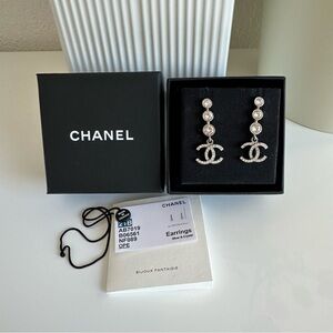 Chanel Dangle Drop Studs CC Logo Earrings EUC